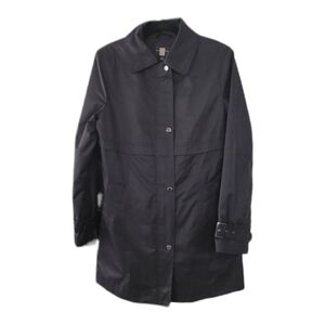 Gallery Black Water Resistant Rain Trench Coat Minimalist Commuter Jacket M